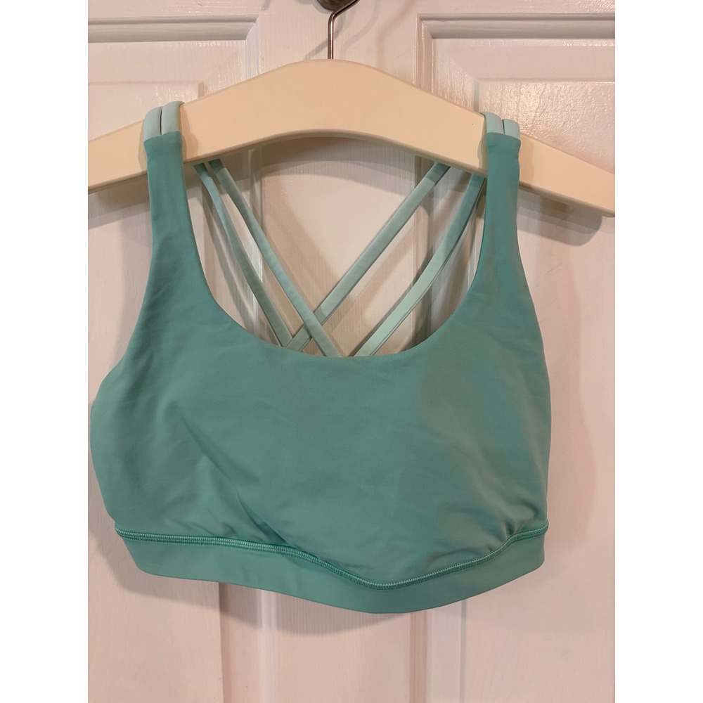 Woman's Lululemon Size 10 Energy Bra Mint Teal Medium Support EUC